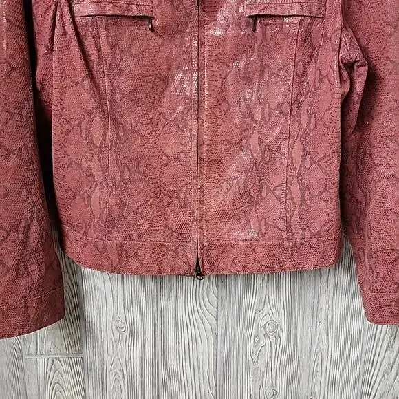 Alfani Pink Leather Snakeskin Print Moto Jacket Womens XL - Picture 3 of 9